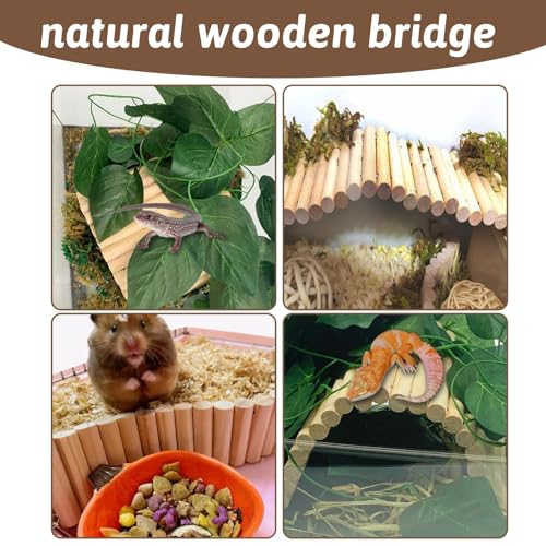 11.37 X 5.9 Inches Hides for Tortoises Wood Bendy Bridge Reptile Hide Climbing Ladder Hide Cave Turtle Habitat Decor for Lizards Gecko Spiders Snakes