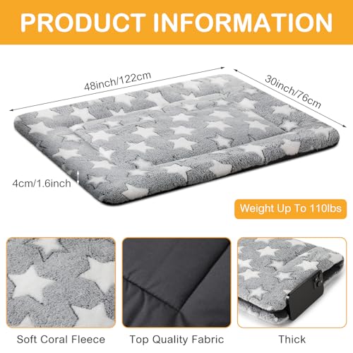 4 Pcs Dog Crate Pads Soft Warm (Rectangular 30 x 48 x 1.6 Inch / Star / Gray)