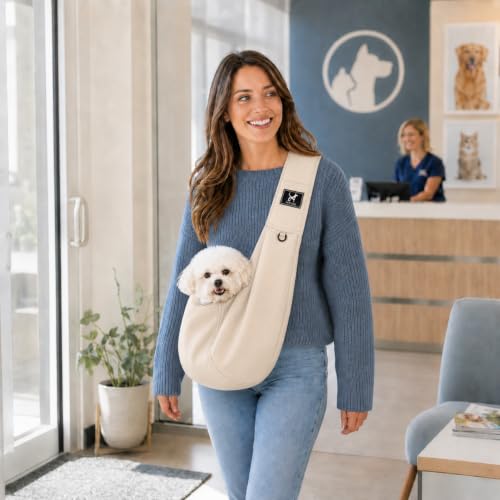 Dog Sling Carrier for Small Dogs up to 15 lbs (Apricot / 32.2"L x 9.5"W x 29.5"H)