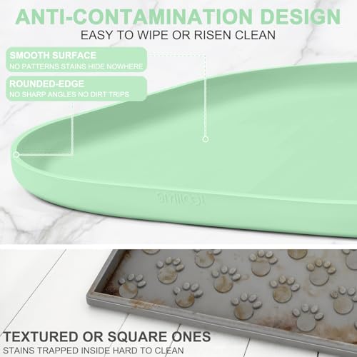 Waterproof Silicone Pet Food Mat with Raised Edge for Dog & Cat (Mint Green / 24"L x 16"W)