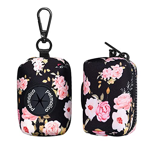 Dog Poop Bag Holder Dispenser 2 Pack (Black with Pink Rose)