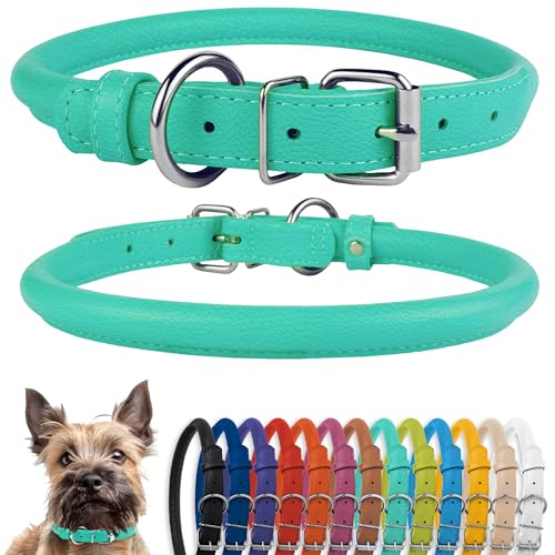 Tangle Free Rolled Leather Dog Collar (Mint Green / S)