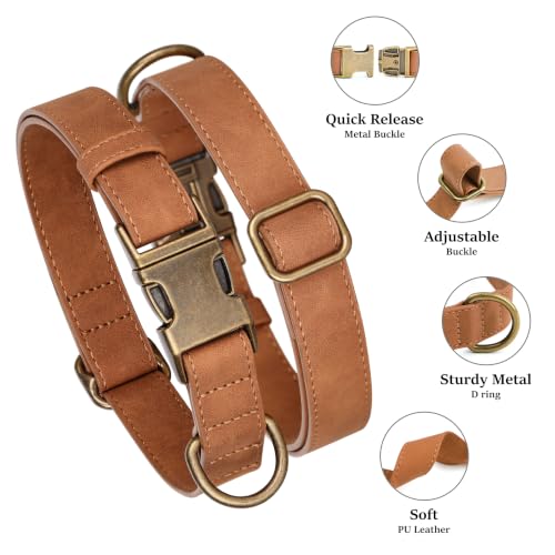 Soft PU Leather Dog Collar for Small Dogs (S：Fit 10-15" Neck, Width ⅝" / Light Brown)
