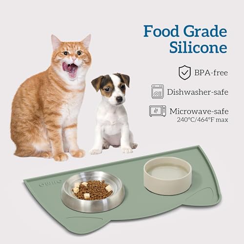 Cat Food Mat Silicone Pet Feeding Mat (20"L x 12"W / Sage Green)