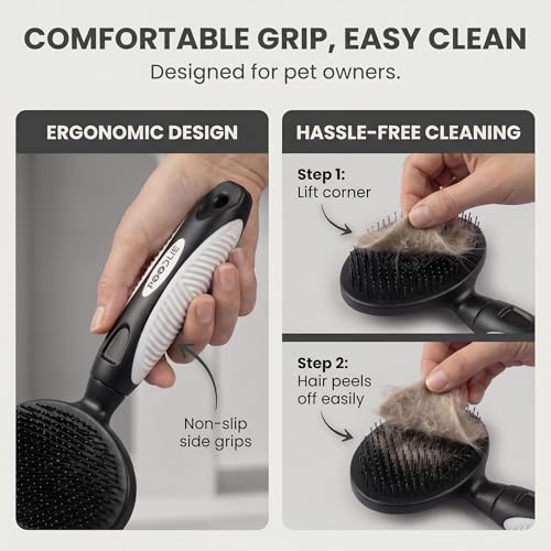Round Bristle Pet Brush for Dogs and Cats (Black)