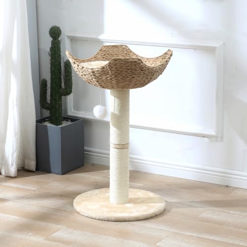 Small Cat Tree Tower with Large 17.7" Rattan Wicker Basket (1~basket)