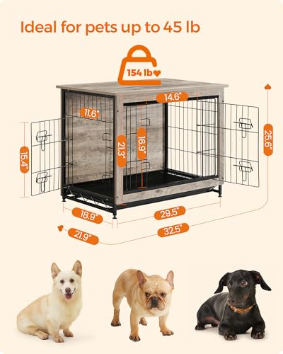 32.5" Dog Crate Furniture (Greige / 32.5"L x 21.9"W x 25.2"H)