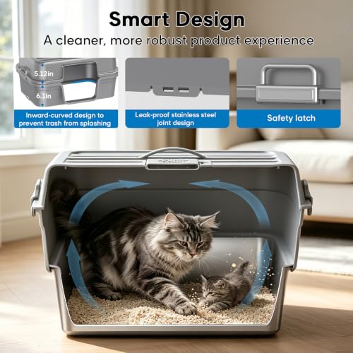 Stainless Steel Cat Litter Box with Lid (Slate)