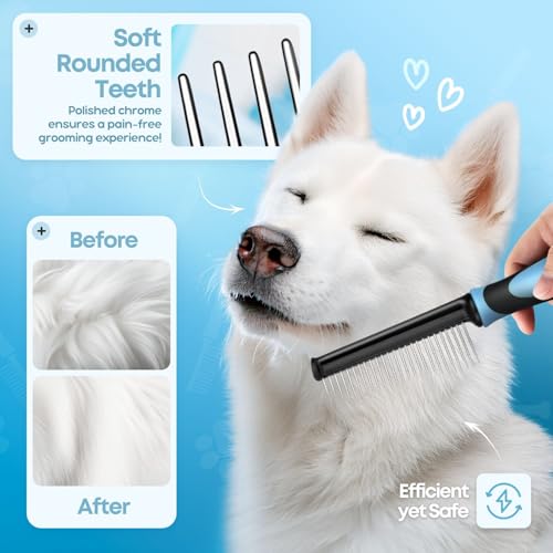 Metal Dog Comb for Grooming and Dematting (Blue)