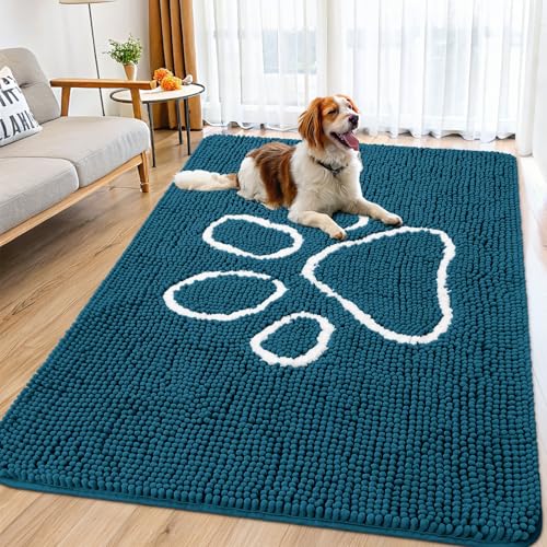 Dog Door Mat for Muddy Paws (71"X46" / Atlantic Blue and White)