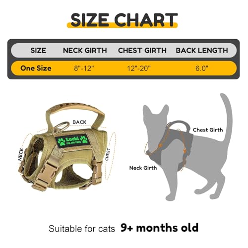 Tactical Cat Harness for Large Cats with Patches (Black)