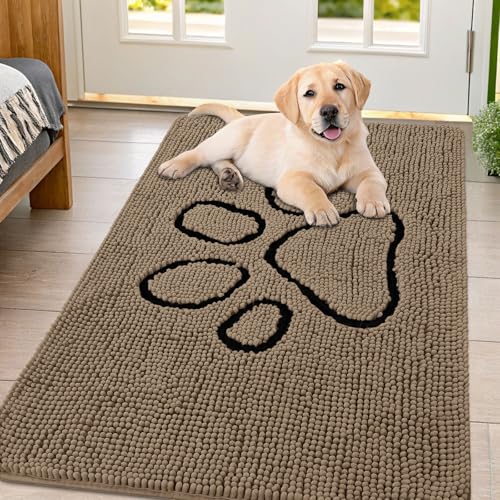 Dog Door Mat for Muddy Paws (44"X32" / Camel and Black)