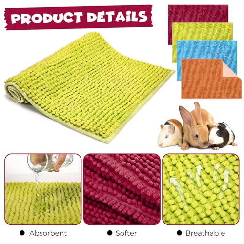 8 Pcs 16x12'' Guinea Pig Cage Liner Washable Rabbit Fleece Mat (Champagne, Lake Blue, Dark Purple, Grass Green / 16x12'')
