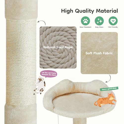 54 Inch Cat Tree Tower with Scratching Posts (Beige / 54'' × 20'' × 20'')