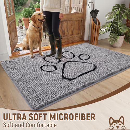 Absorbent Dog Door Mat for Muddy Paws (60"L x 48"W x 1" Th / Grey With Paw)