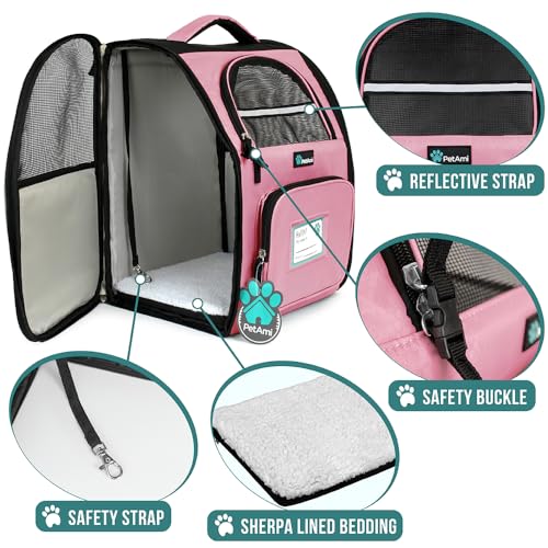Dog Backpack Carrier Airline Approved Cat Pet Puppy Bag (Pink)