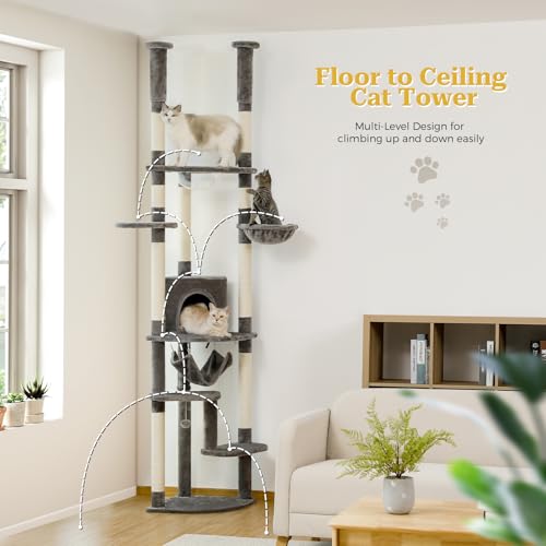 Floor to Ceiling Cat Tree (93''-102'' / Large Gray)