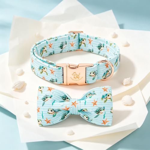 Pet Collars Preppy Sea Turtle Dog Collar with Bow (Turtle / Medium (Pack of 1))