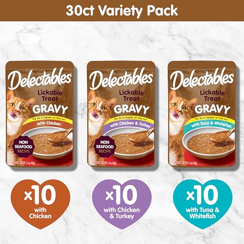 Lickable Treat Gravy Variety Wet Cat Treat & Food Topper (1.4 Ounce (Pack of 30))