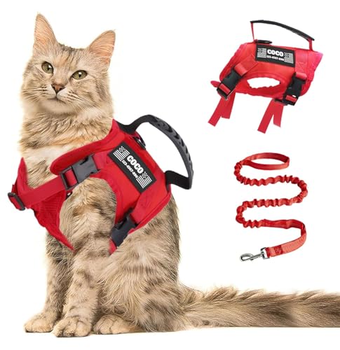 Escape Proof Tactical Cat Harness with Custom Patches (Red)