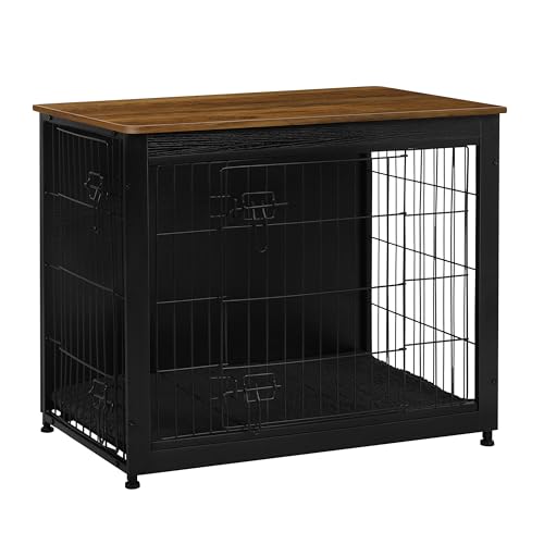 32.5" Dog Crate Furniture with Cushion (Black+Warm Brown / 32.5"L x 21.9"W x 25.6"H)