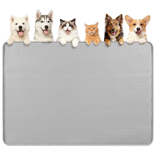 Dog Food Mat 57''x40'' Extra Large Dog Mat for Food and Water (57"L x 40"W / Light Grey)