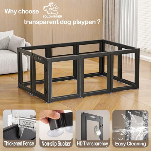 Clear Acrylic Dog Playpen Transparent Dog Playpen Indoor (Black / 24"H)