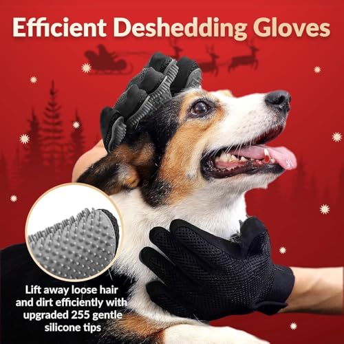 Pet Hair Removal Glove with 255 Silicone Tips for Dogs & Cats (Grey)