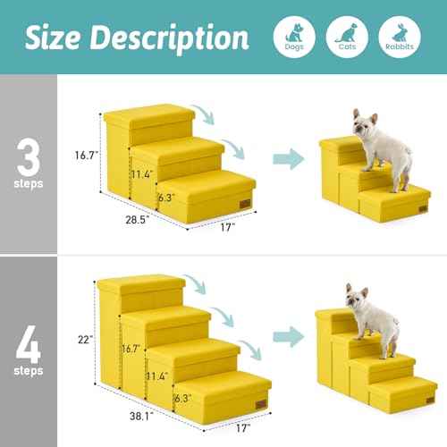 Dog Stairs with Storage (Yellow / 28.5"L x 17"W x 16.7"H)