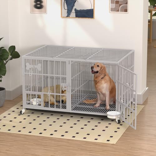 48" Heavy Duty Metal Dog Crate (48"inch for 2 Dogs / Silver)