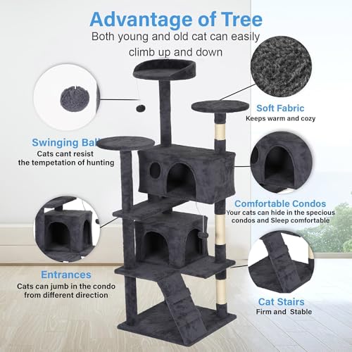 62" Cat Tree Tower (Dark Gray)