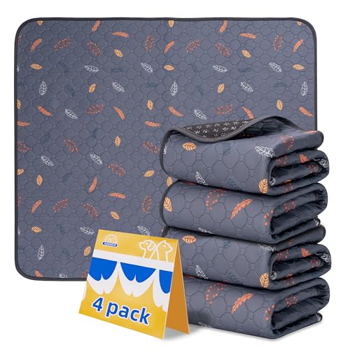 Washable Pee Pads for Dogs 4 (Leaves - Deep Grey / 18x24 Inch (Pack of 4))