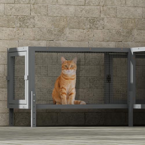 Weatherproof Modular Wooden Cat Tunnel Extendable Outdoor Cat Run (61.9"L x 46.5"W x 22.0"H)