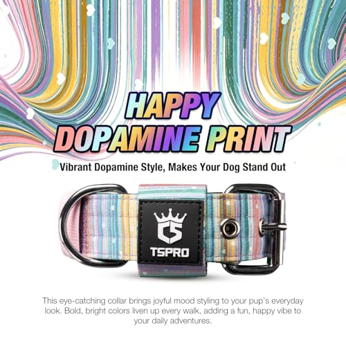 Heavy Duty Thick Dog Collar with Metal Buckle for Large Dogs (L – Fits Neck 18.9"-21.7" / Dopamine Vibrant Print)