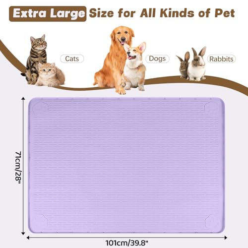 Cat Food Mat Extra Large Silicone Pet Bowl Mat 40''x28'' (Purple / 40"L x 28"W)