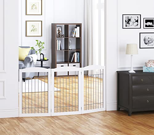Freestanding Wire Pet Gate for Dogs (Sliver / 【3 Panels】60"W x 30"H)