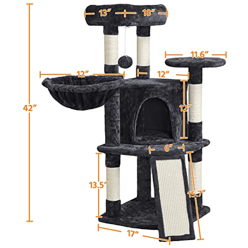 42in Cat Tree Tower for Indoor Cats (Black)