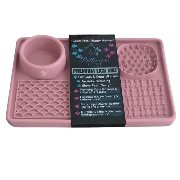 Silicone Dog & Cat Lick Mat with Strong Suction Cups (Pink)