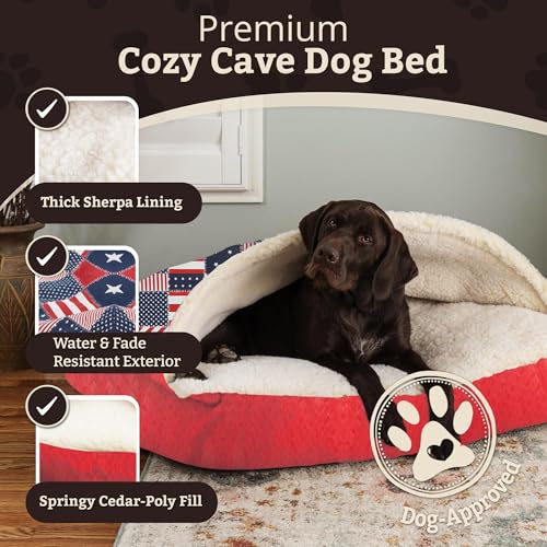 Rectangle Cozy Cave Dog Bed (Starpatch Red Diamond / Small)