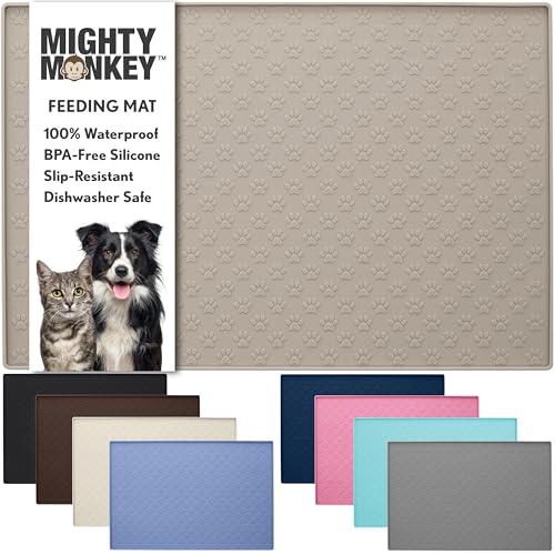 100% Waterproof Dog Food Mat (Beige / 18"L x 12"W)