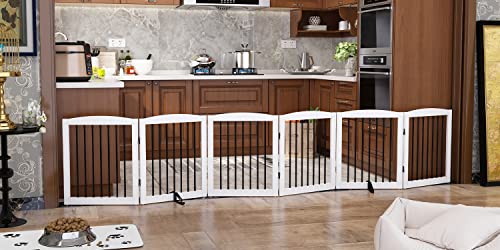 Freestanding Pet Gate for Dogs (24" Height-6 Panel / White & Black)