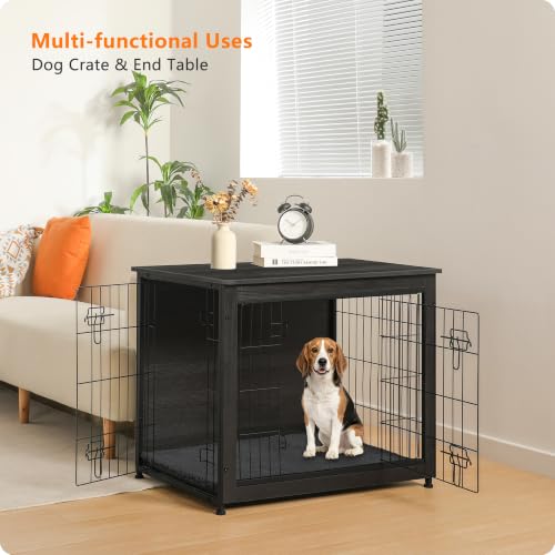 32.5" Dog Crate Furniture with Cushion (Dark Gray / 32.5"L x 21.9"W x 25.6"H)