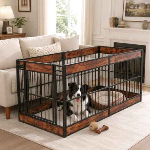 Furniture Style Dog Playpen (Rustic Brown / 6 Panels (27.5" High))