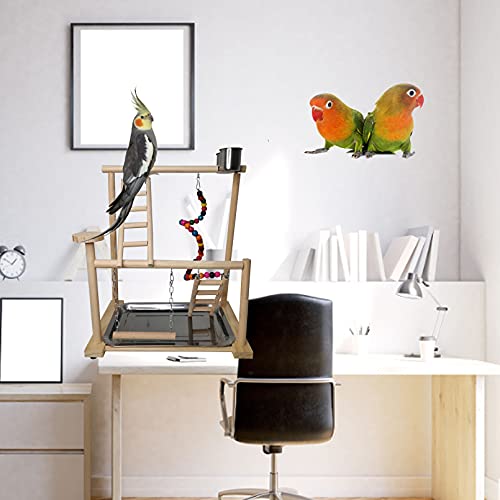 Small Bird Playground Parakeet Play Gym Wooden Parrot Perch Stand