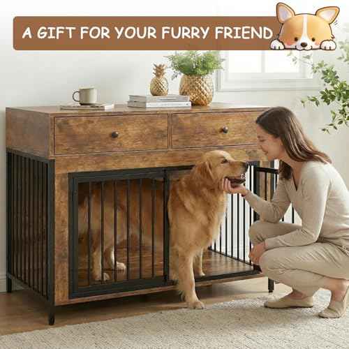 Large Dog Crate Furniture with 2 Drawers (vantage brown)