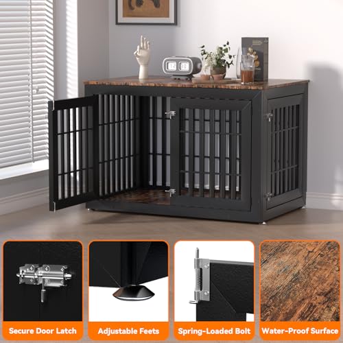 48" Heavy Duty Dog Crate Furniture for Large Dogs (47.2"L x 30.3"W x 31.9"H / Black+Brown)