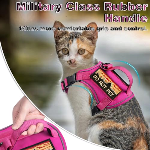 Tactical Cat Harness with AirTag Holder for Large Cats (L / Pink)