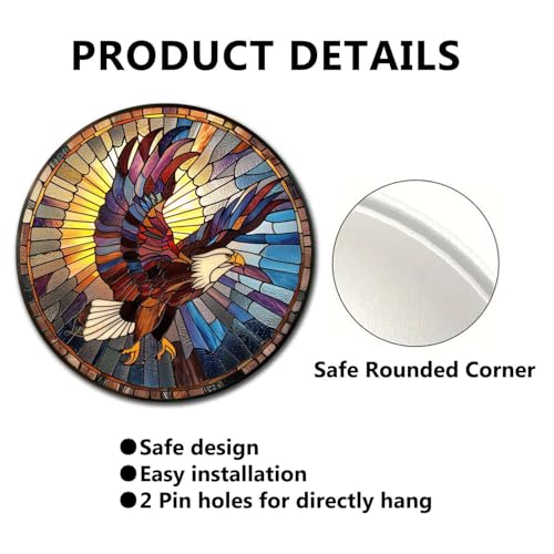 Metal Sign Tin Sign Circular Stained Glass Eagle Bathroom Decor For Club 12×12 Inches (12×12 Inches / Eagle-1)