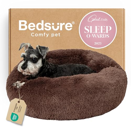 Calming Small Dog Bed Donut Washable Cat＆Puppy Bed (23"L x 23"W x 8"Th / Coffee)