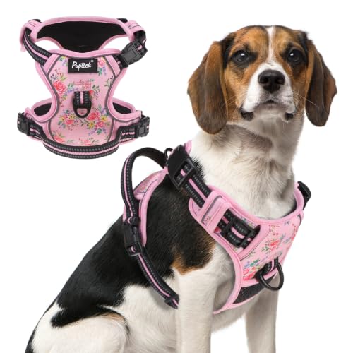 No Pull Tactical Dog Harness Medium Sized (Pink Floral / Medium)